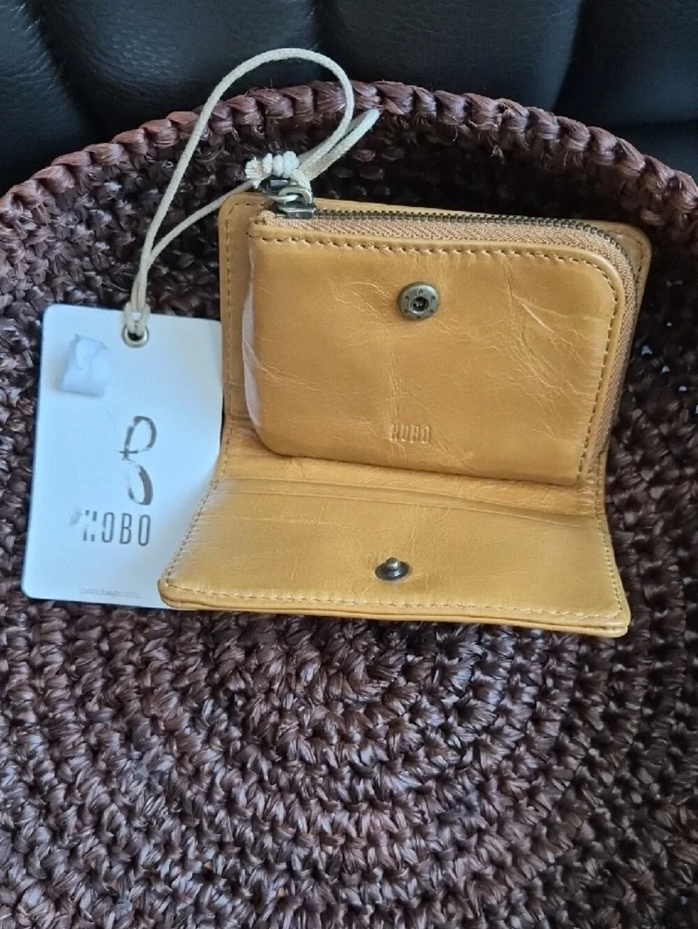 HOBO Mustard Yellow Leather  Card Case with Key Chain